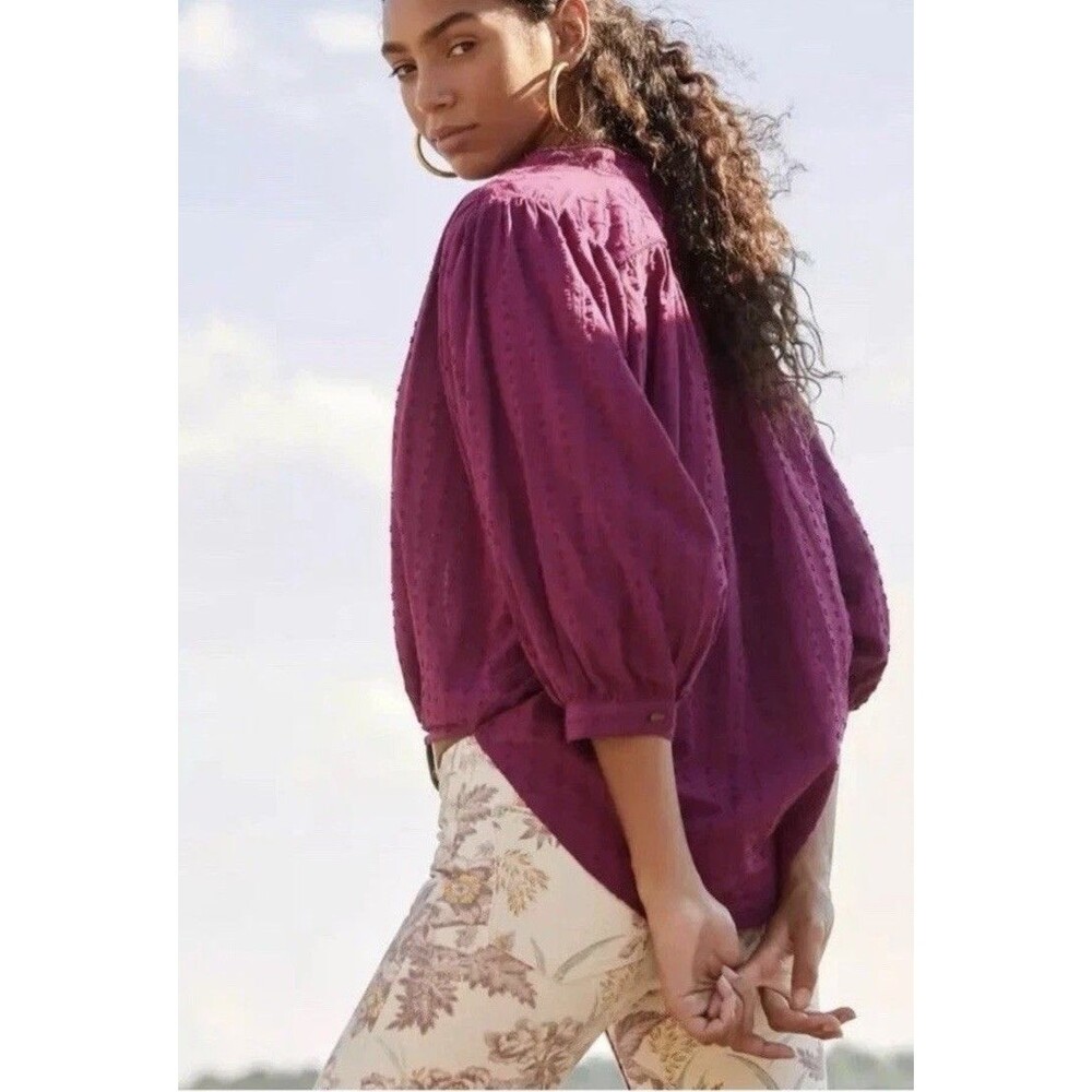 Anthropologie Pilcro Tavi Blouse Women L Embroidered Button Down Dolman Sleeve